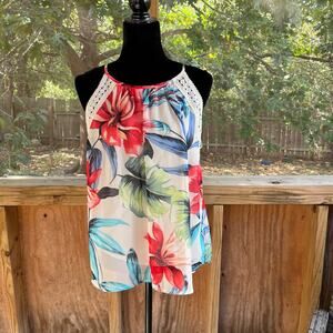 Francesca's Blue Rain Women's Colorful Floral Sleeveless Halter Top Size M. NEW